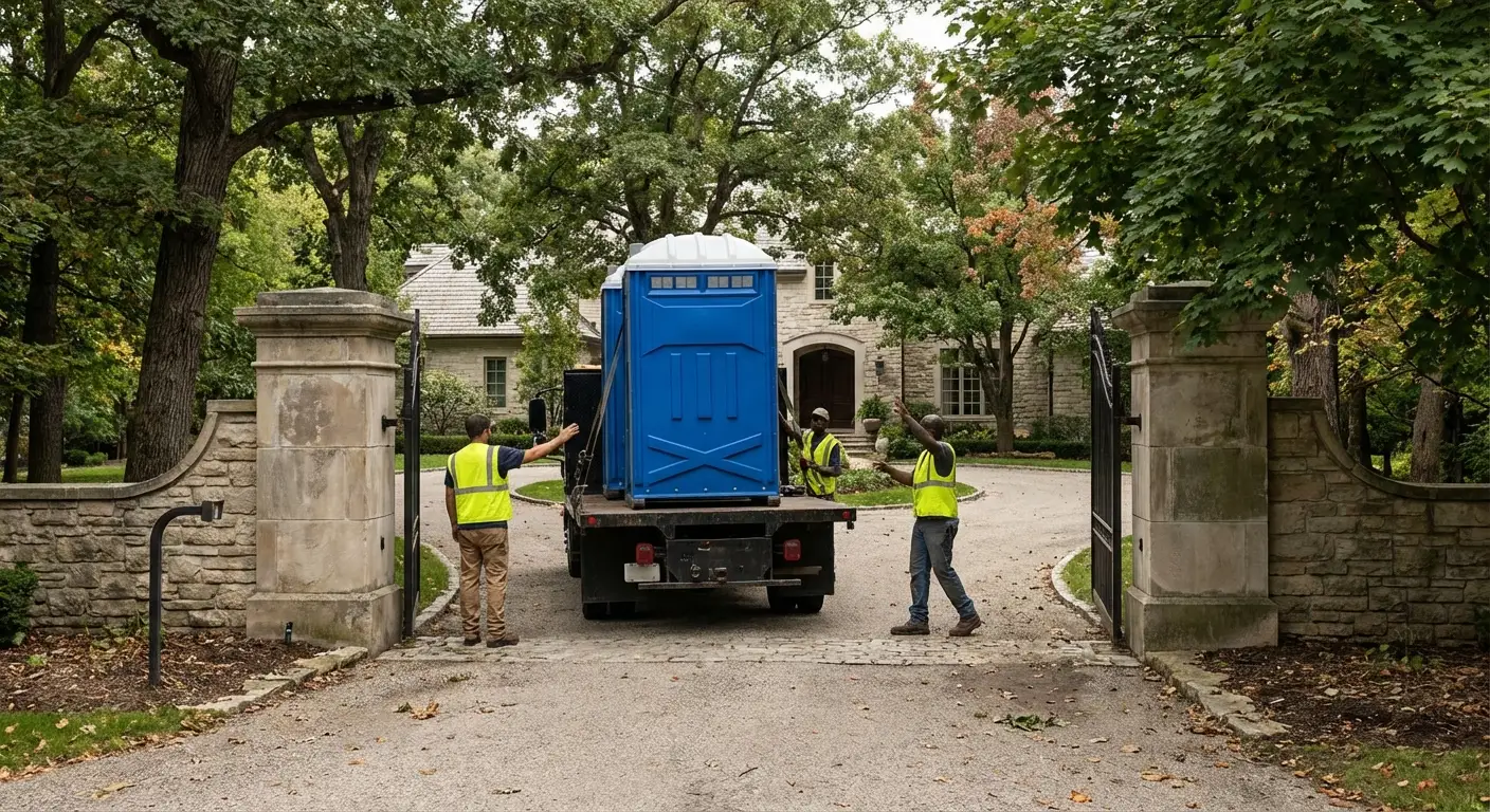 Triad Portable Restrooms team navigating a complex delivery site in Greensboro